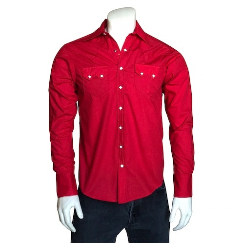 Rockmount Slim Fit Red Cotton Blend Western Shirt