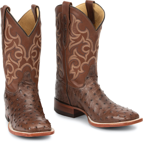 Justin Mens Tobacco Full Quill Ostrich Cowboy Boot Wide Square Toe Tobacco 8.5 EE US Brown 