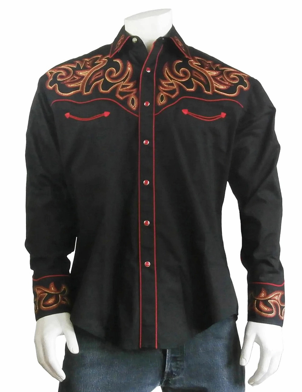 Mens Rockmount Embroidered Black Western Shirt