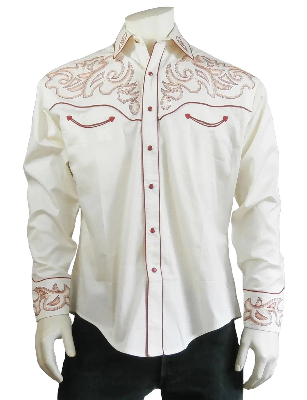 Mens Rockmount Embroidered Ivory Western Shirt