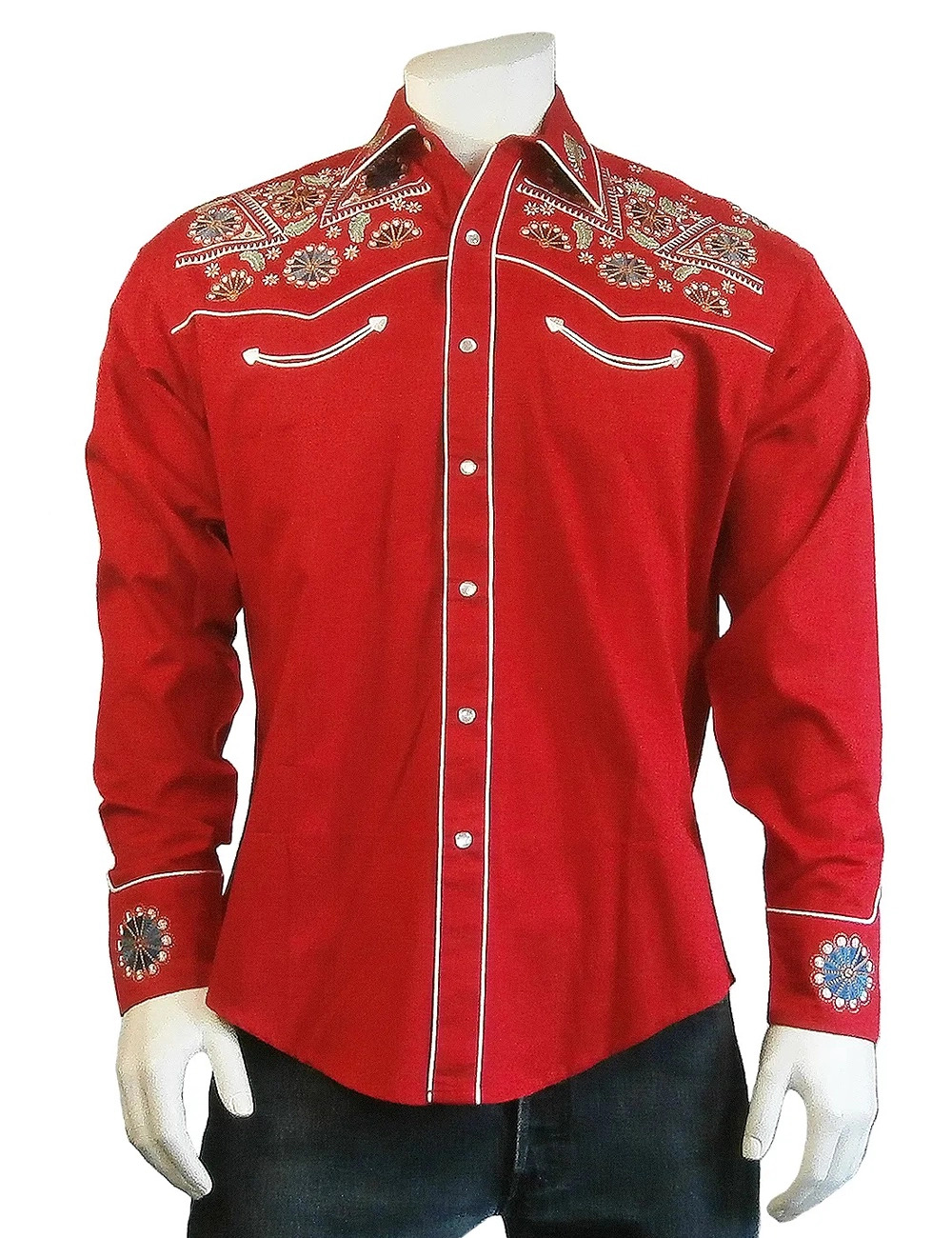 Mens Rockmount Embroidered Red Western Shirt