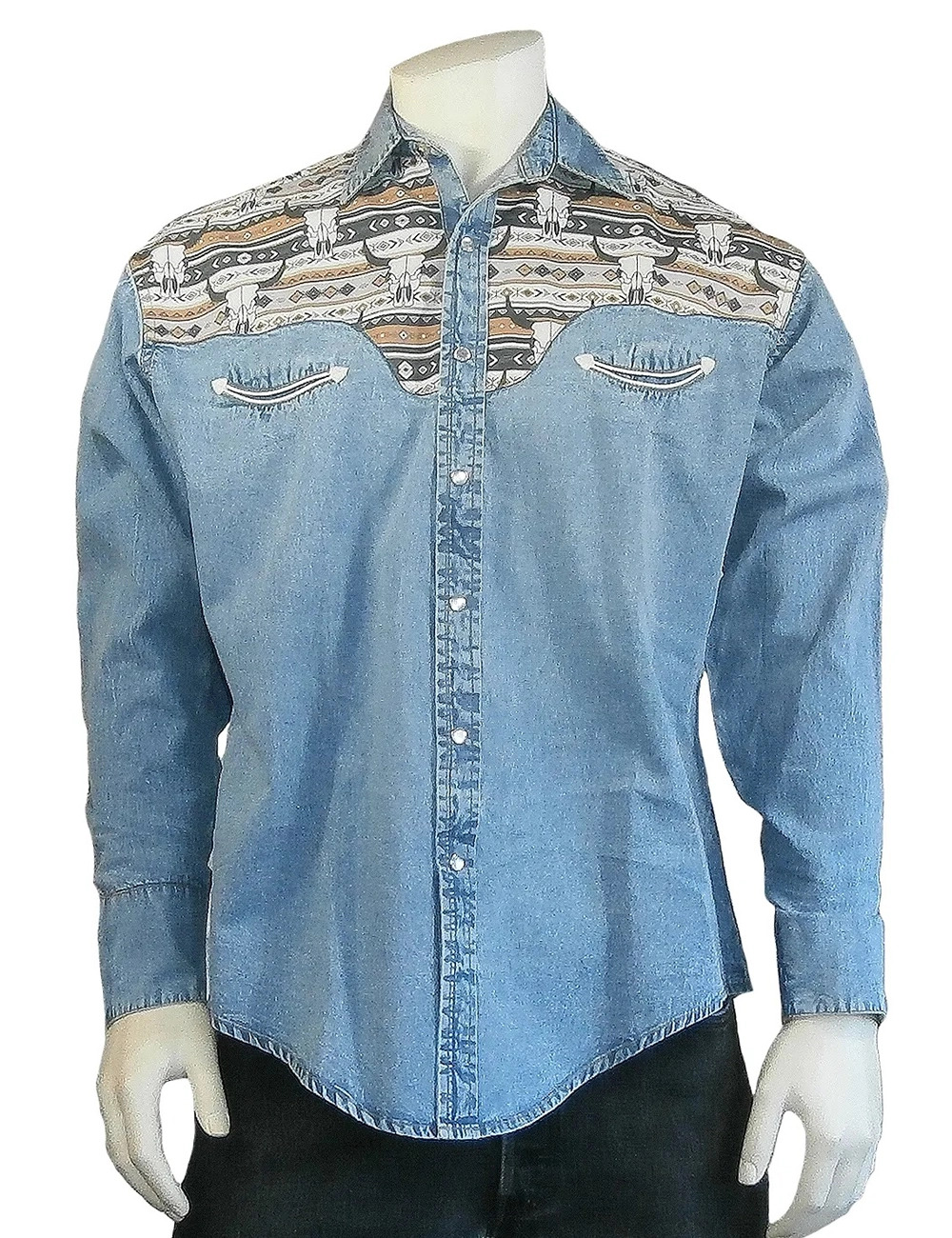 Mens Rockmount Vintage 2-Tone Denim Western Shirt