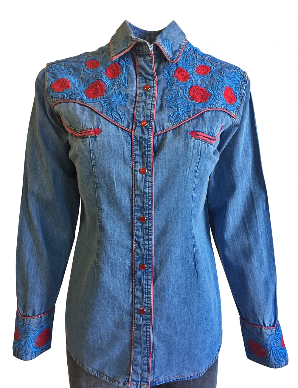 Womens Rockmount Floral Embroidered Denim Shirt