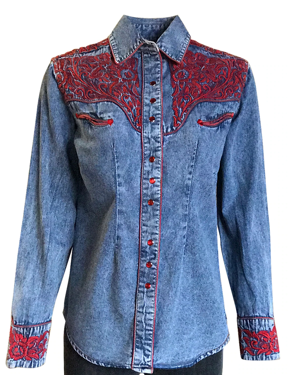 Womens Rockmount Red Embroidered Denim Shirt